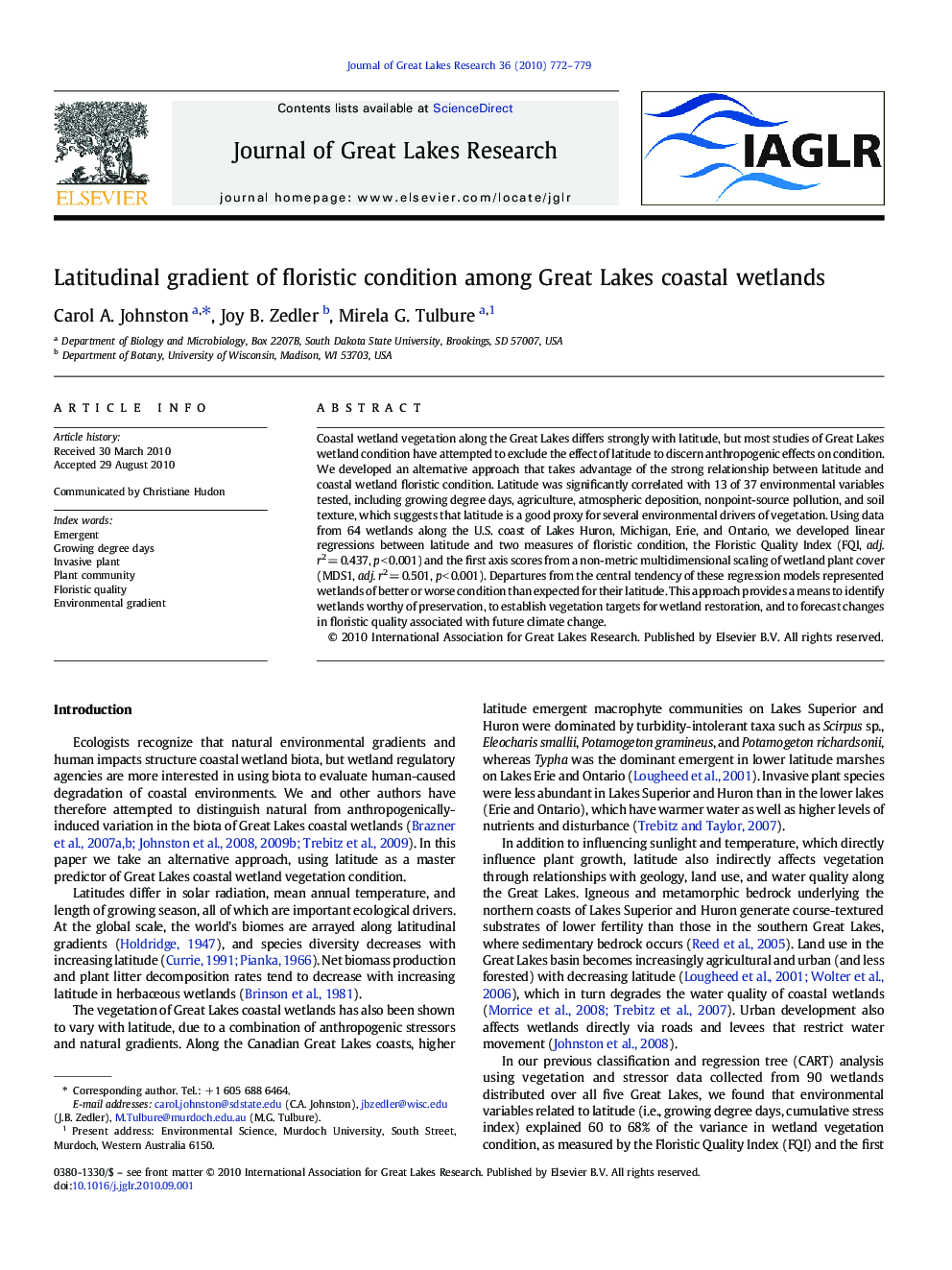 Latitudinal gradient of floristic condition among Great Lakes coastal wetlands