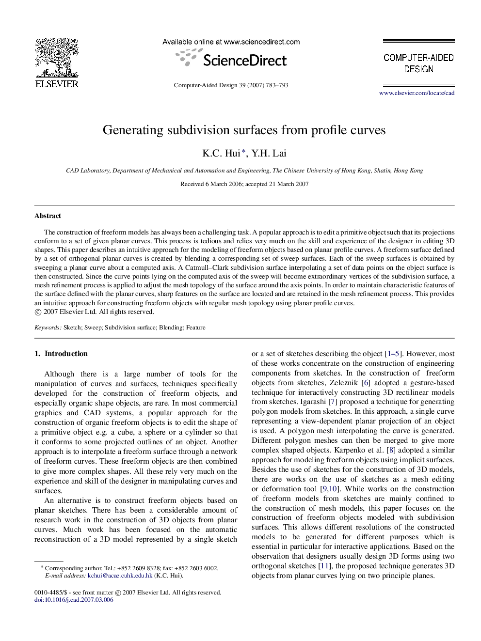 Generating subdivision surfaces from profile curves