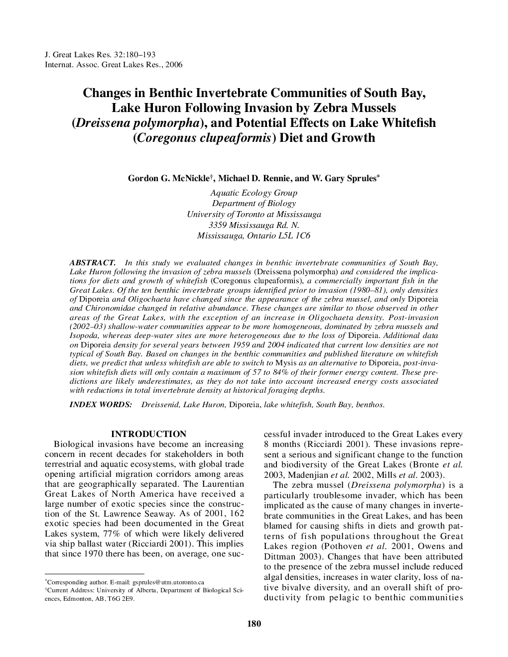 Changes in Benthic Invertebrate Communities of South Bay, Lake Huron Following Invasion by Zebra Mussels (Dreissena polymorpha), and Potential Effects on Lake Whitefish (Coregonus clupeaformis) Diet and Growth