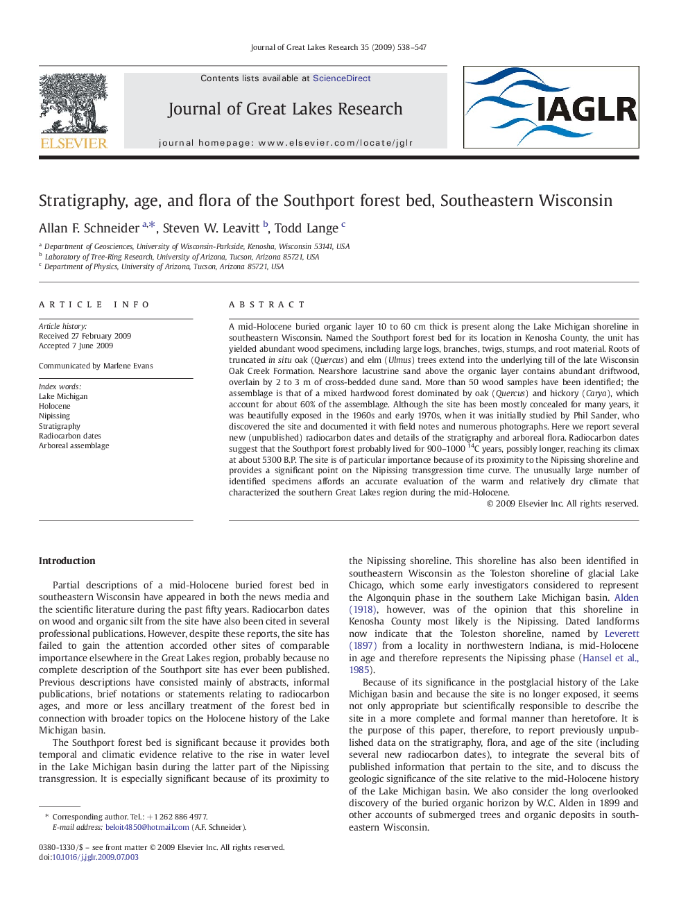 Stratigraphy, age, and flora of the Southport forest bed, Southeastern Wisconsin