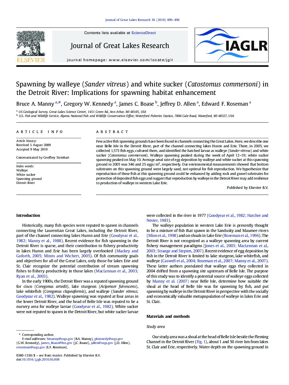 Spawning by walleye (Sander vitreus) and white sucker (Catostomus commersoni) in the Detroit River: Implications for spawning habitat enhancement