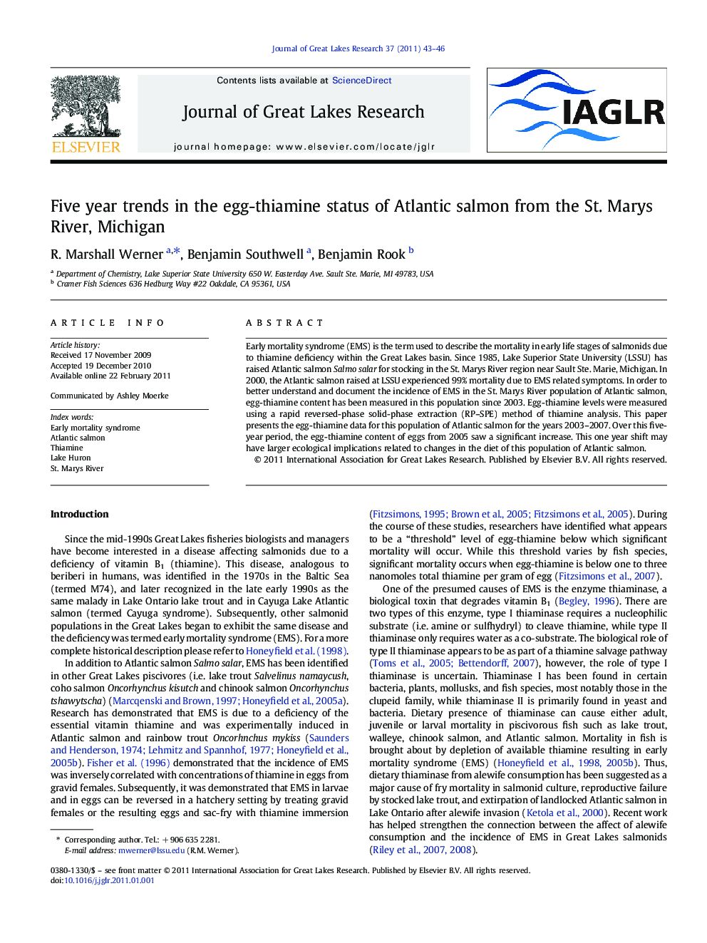Five year trends in the egg-thiamine status of Atlantic salmon from the St. Marys River, Michigan