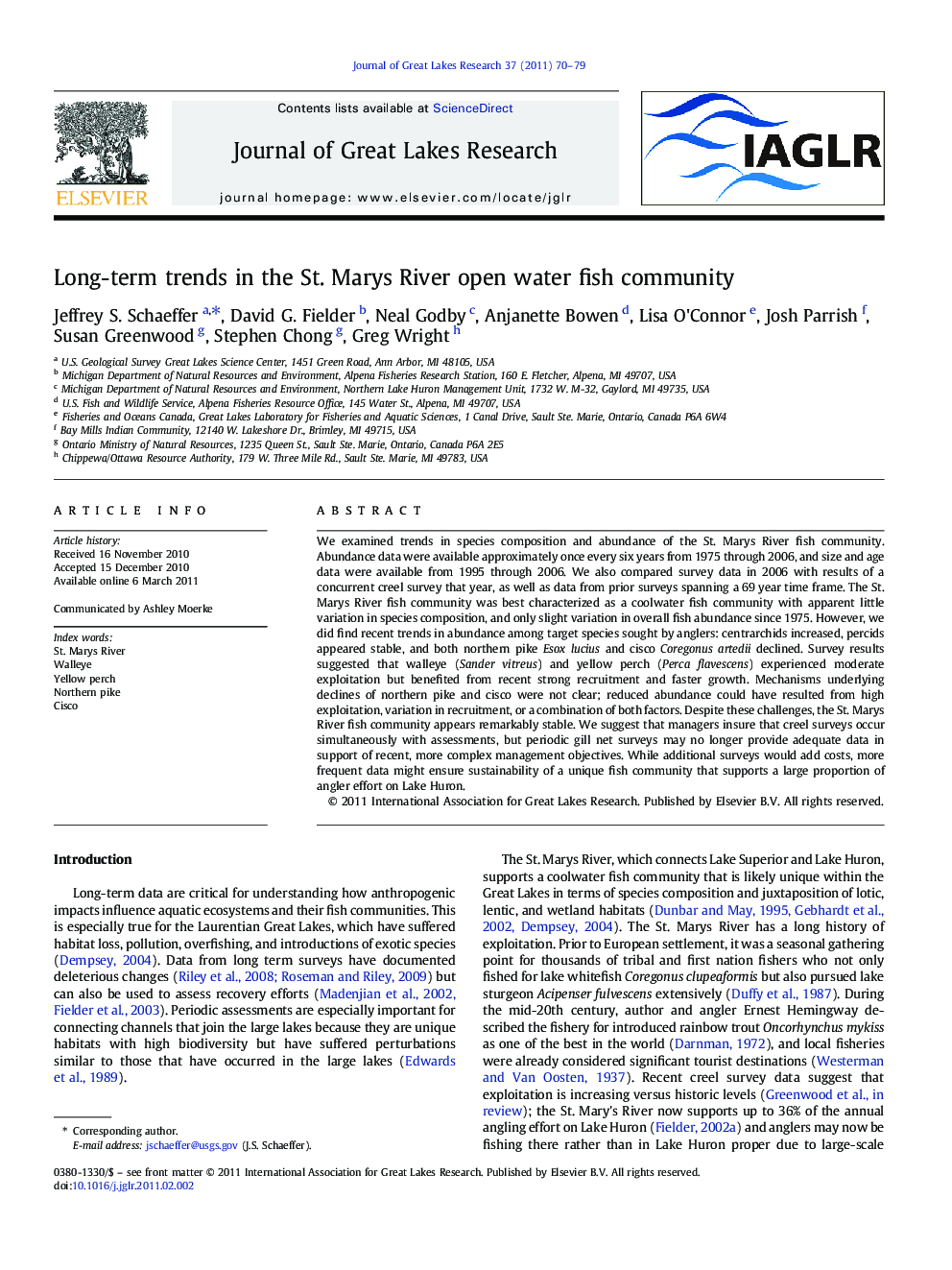 Long-term trends in the St. Marys River open water fish community