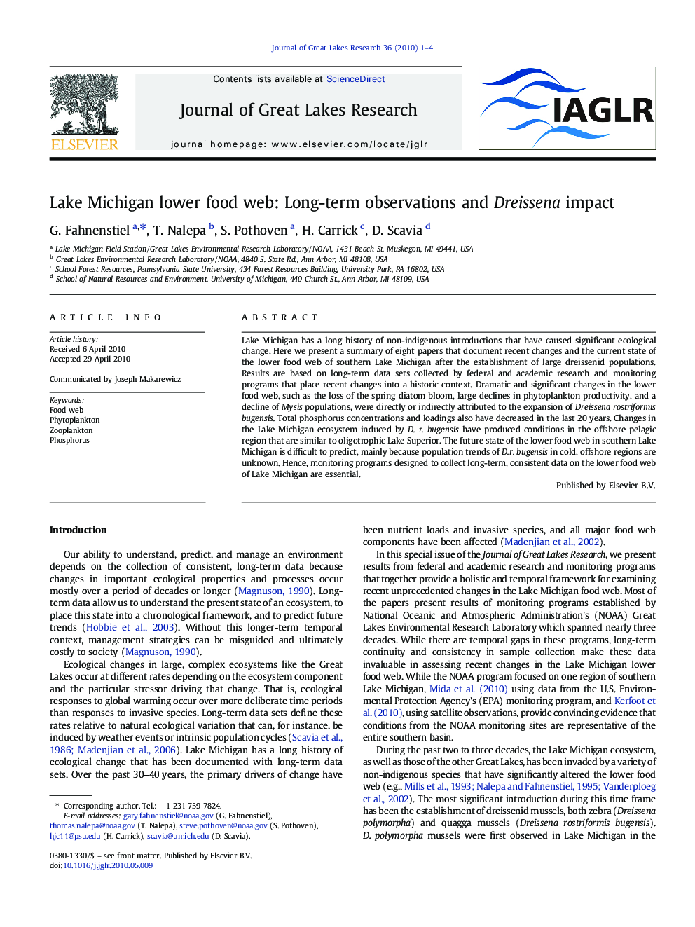 Lake Michigan lower food web: Long-term observations and Dreissena impact