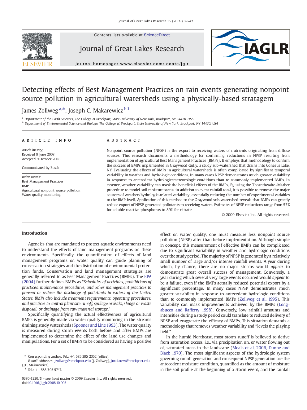 Detecting effects of Best Management Practices on rain events generating nonpoint source pollution in agricultural watersheds using a physically-based stratagem