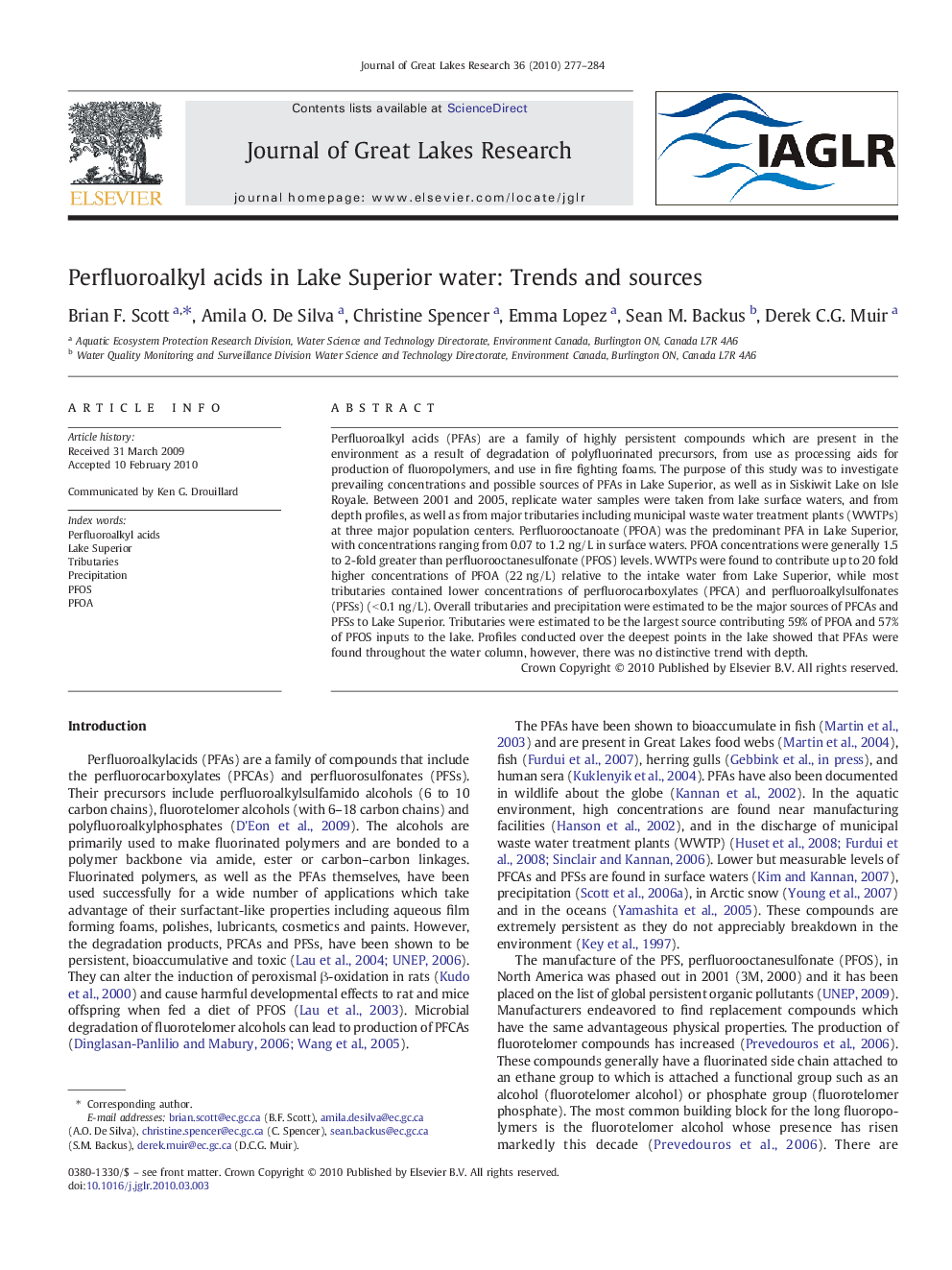 Perfluoroalkyl acids in Lake Superior water: Trends and sources