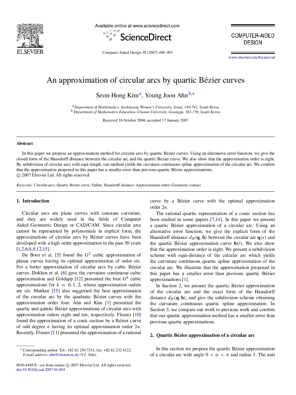 An approximation of circular arcs by quartic Bézier curves