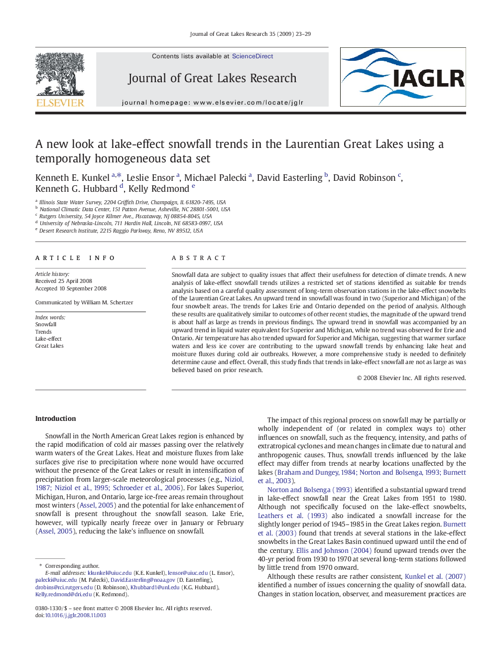 A new look at lake-effect snowfall trends in the Laurentian Great Lakes using a temporally homogeneous data set