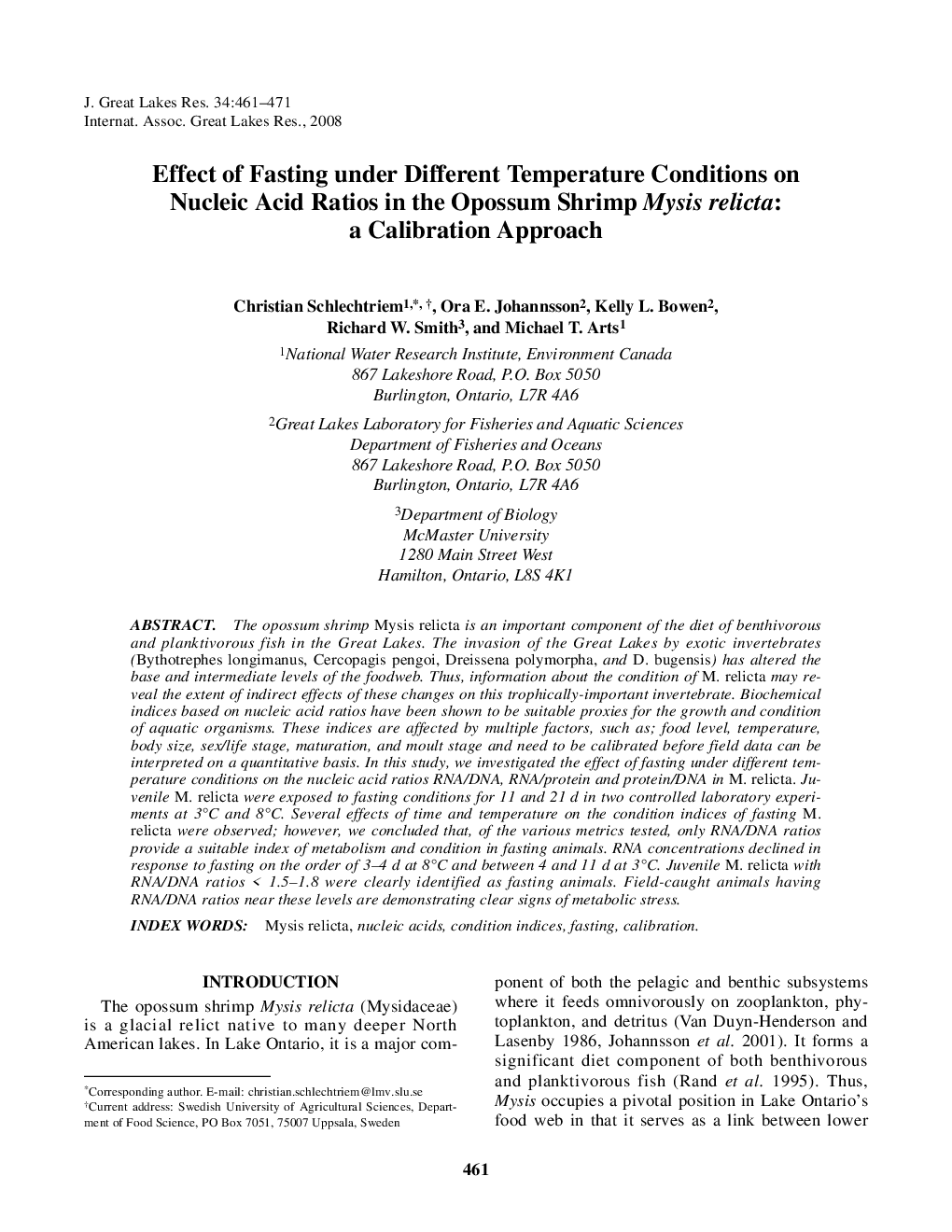 Effect of Fasting under Different Temperature Conditions on Nucleic Acid Ratios in the Opossum Shrimp Mysis relicta: a Calibration Approach