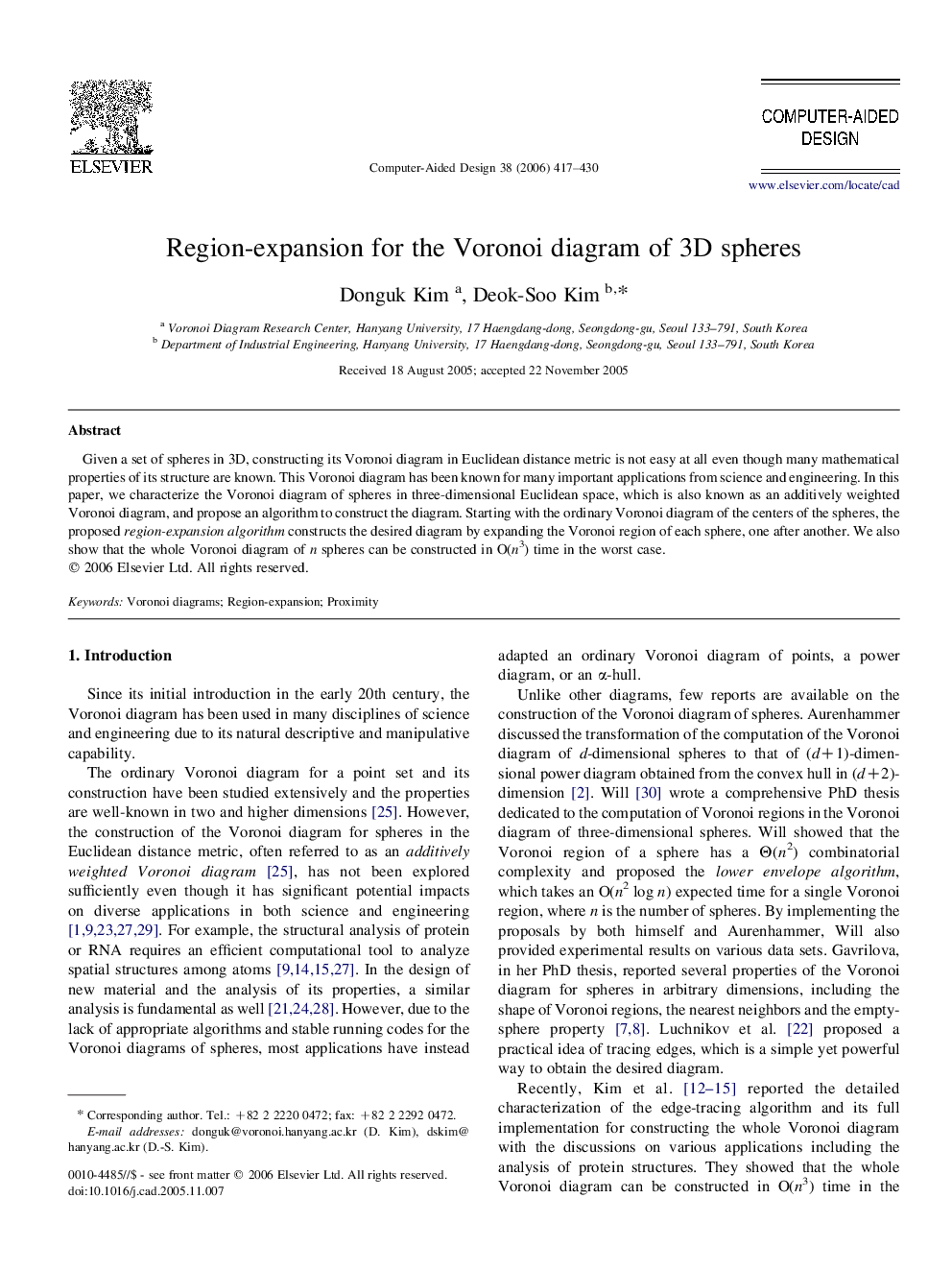 Region-expansion for the Voronoi diagram of 3D spheres