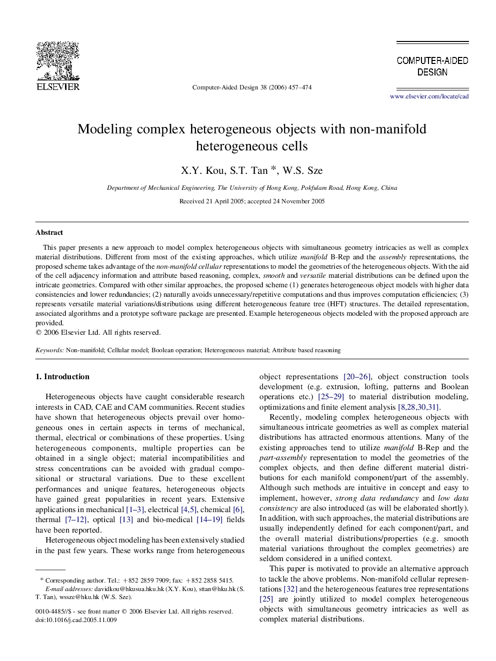 Modeling complex heterogeneous objects with non-manifold heterogeneous cells