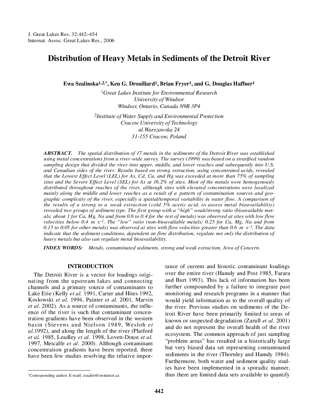 Distribution of Heavy Metals in Sediments of the Detroit River