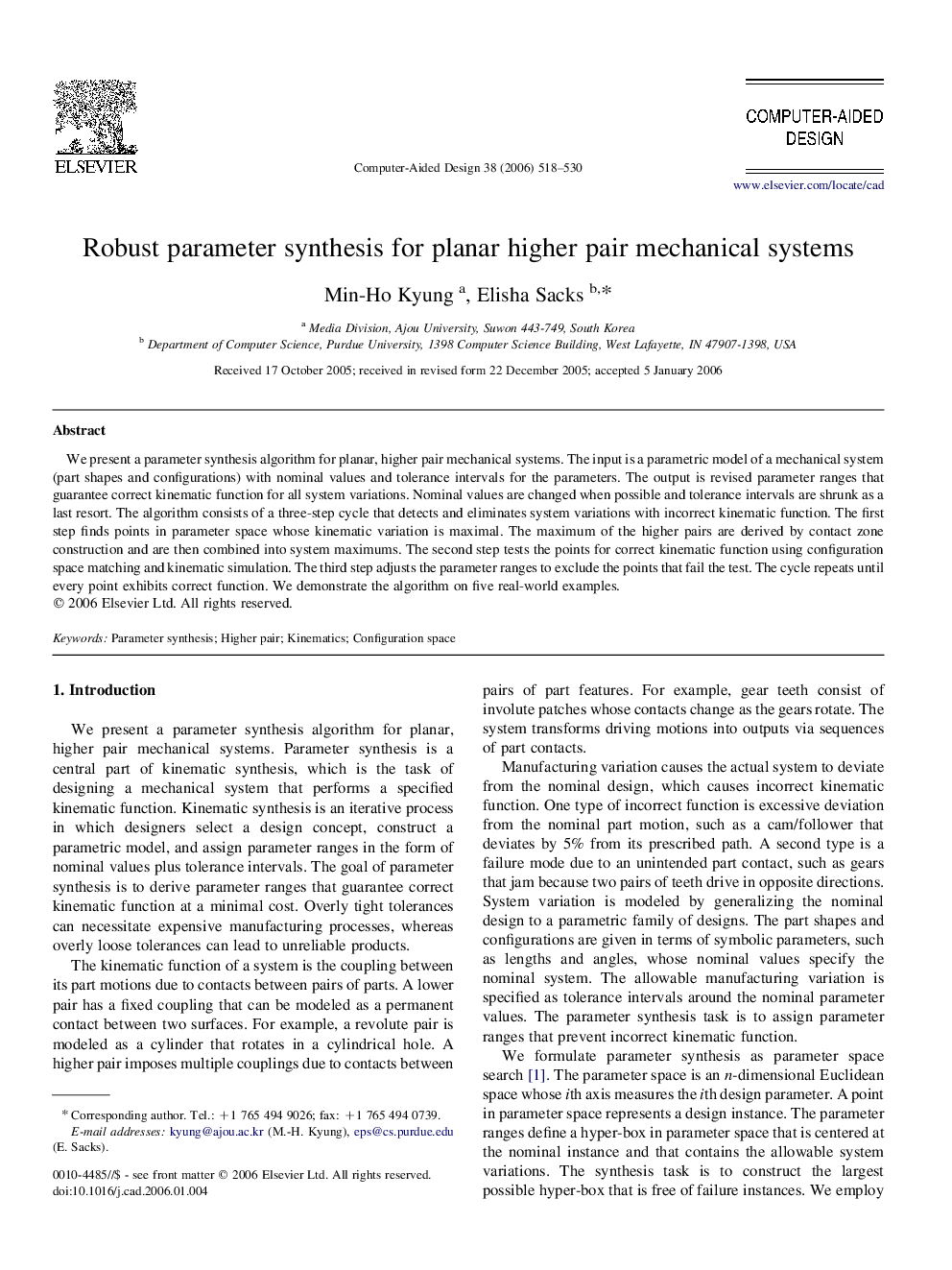 Robust parameter synthesis for planar higher pair mechanical systems