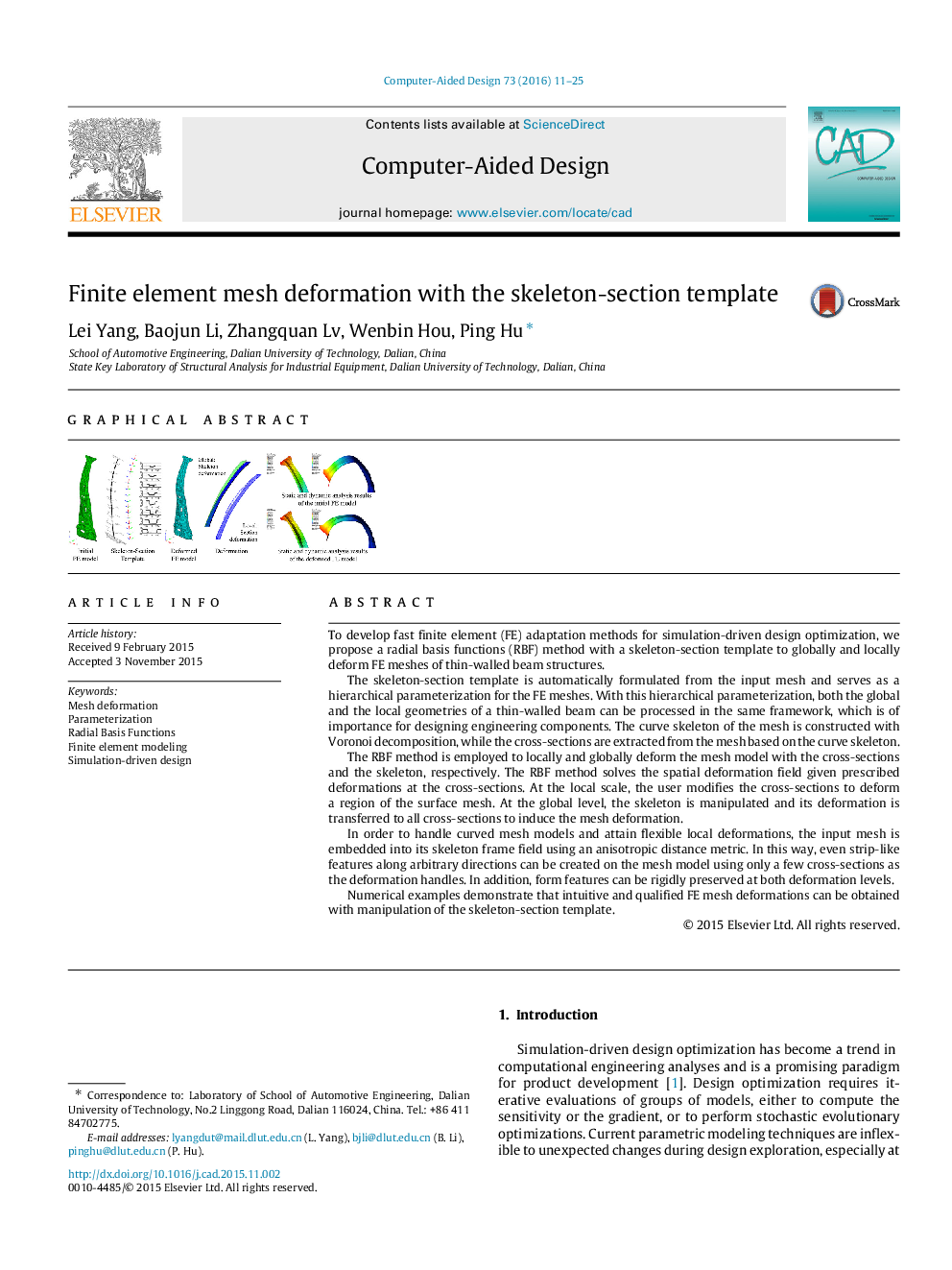 Finite element mesh deformation with the skeleton-section template