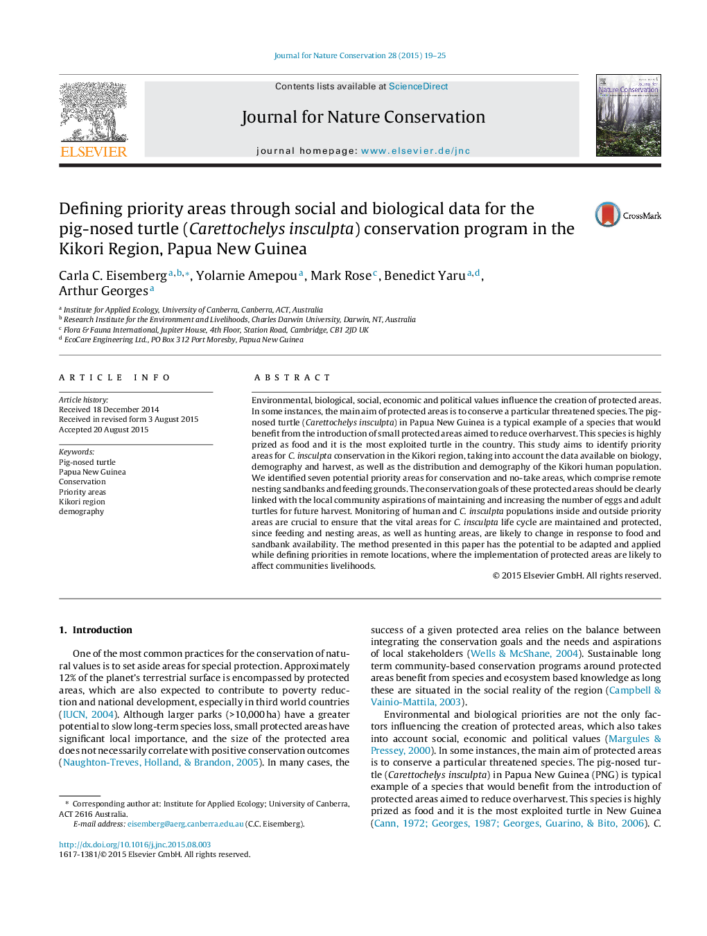 Defining priority areas through social and biological data for the pig-nosed turtle (Carettochelys insculpta) conservation program in the Kikori Region, Papua New Guinea