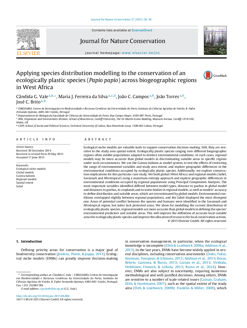 Applying species distribution modelling to the conservation of an ecologically plastic species (Papio papio) across biogeographic regions in West Africa