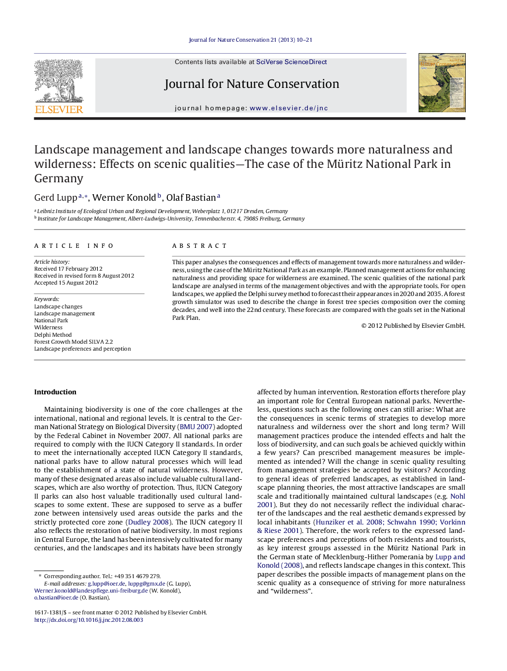 Landscape management and landscape changes towards more naturalness and wilderness: Effects on scenic qualities—The case of the Müritz National Park in Germany