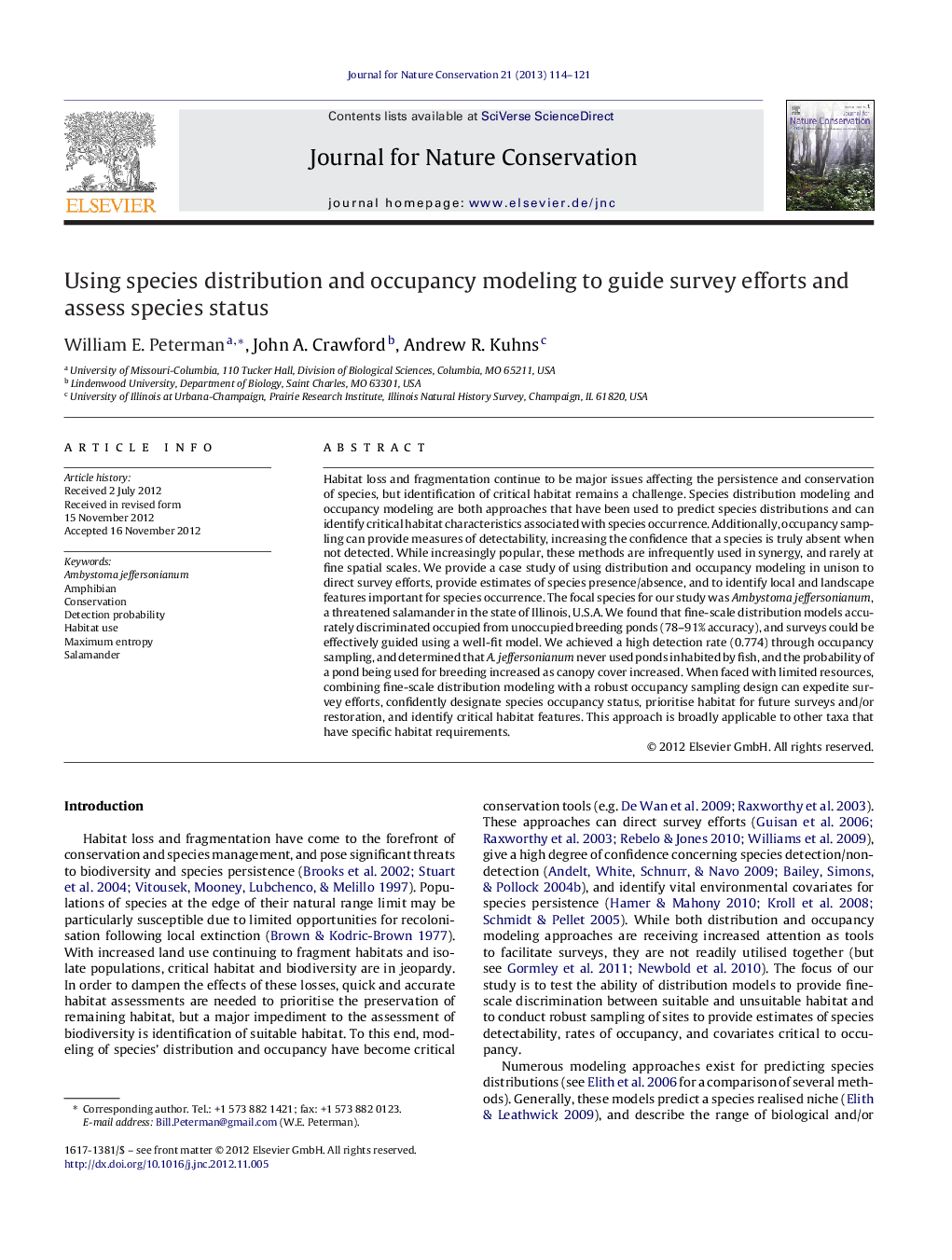 عکس صفحه اول مقاله: Using species distribution and occupancy modeling to guide survey efforts and assess species status Using species distribution and occupancy modeling to guide survey efforts and assess species status