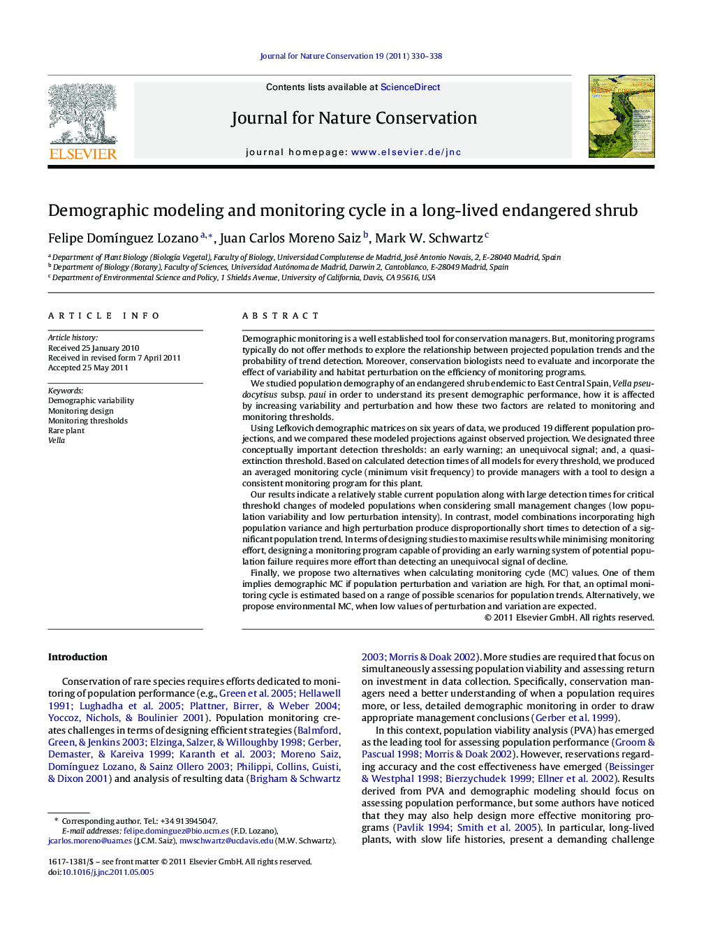 Demographic modeling and monitoring cycle in a long-lived endangered shrub