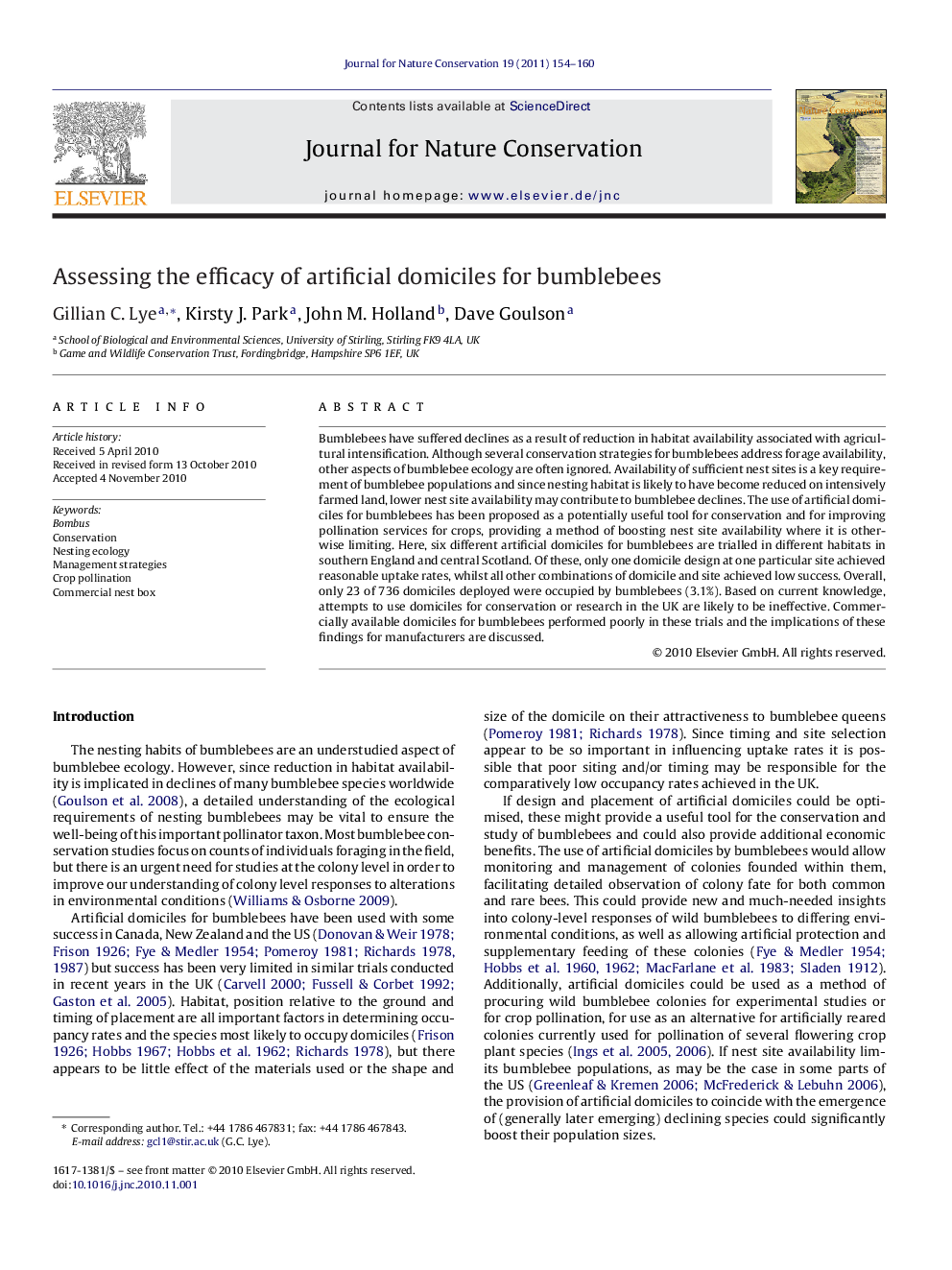 Assessing the efficacy of artificial domiciles for bumblebees