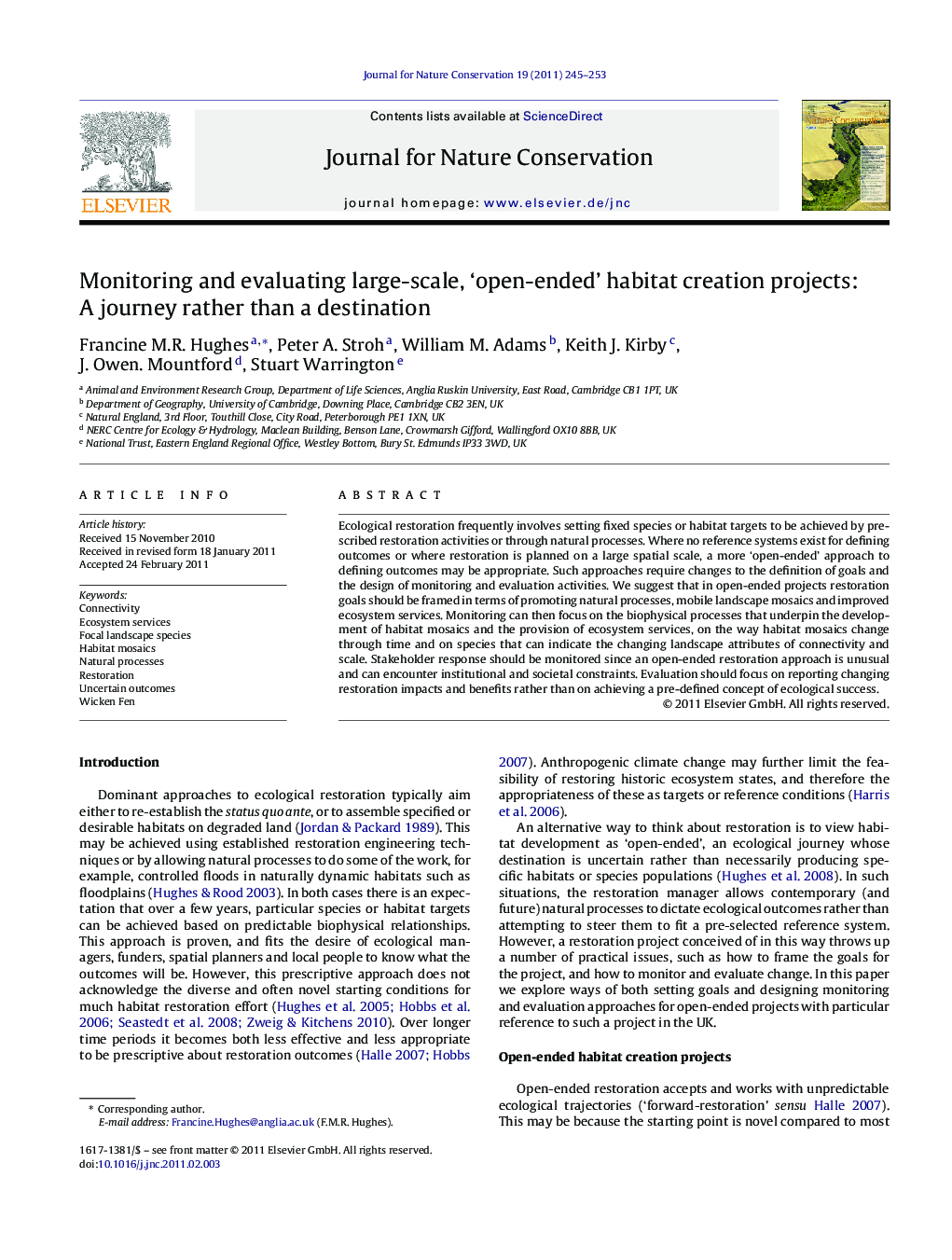 Monitoring and evaluating large-scale, ‘open-ended’ habitat creation projects: A journey rather than a destination