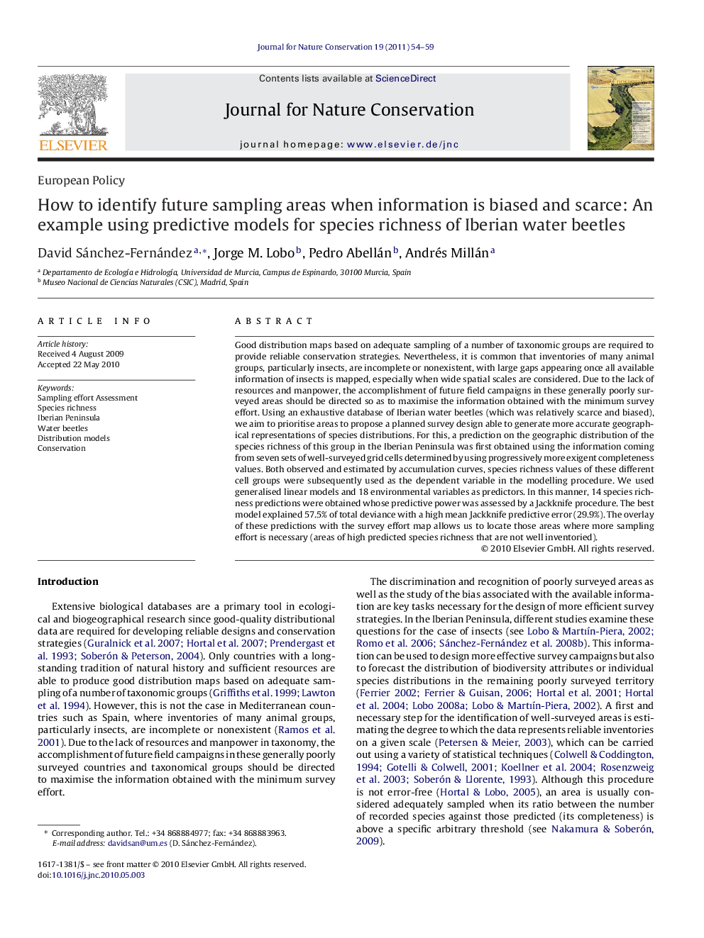 How to identify future sampling areas when information is biased and scarce: An example using predictive models for species richness of Iberian water beetles