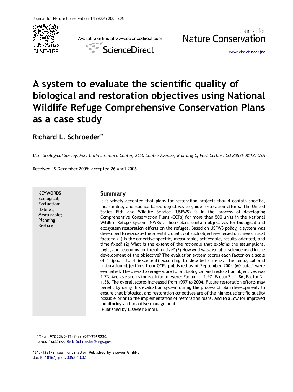 A system to evaluate the scientific quality of biological and restoration objectives using National Wildlife Refuge Comprehensive Conservation Plans as a case study