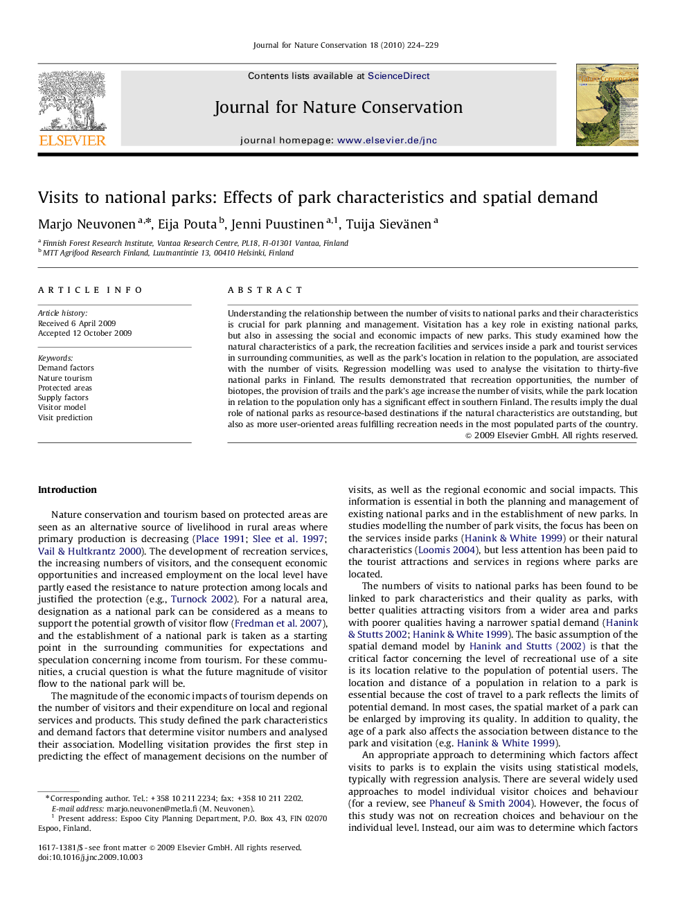 Visits to national parks: Effects of park characteristics and spatial demand