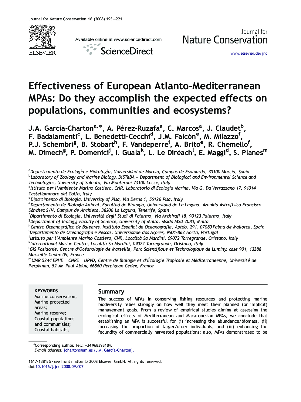 Effectiveness of European Atlanto-Mediterranean MPAs: Do they accomplish the expected effects on populations, communities and ecosystems?