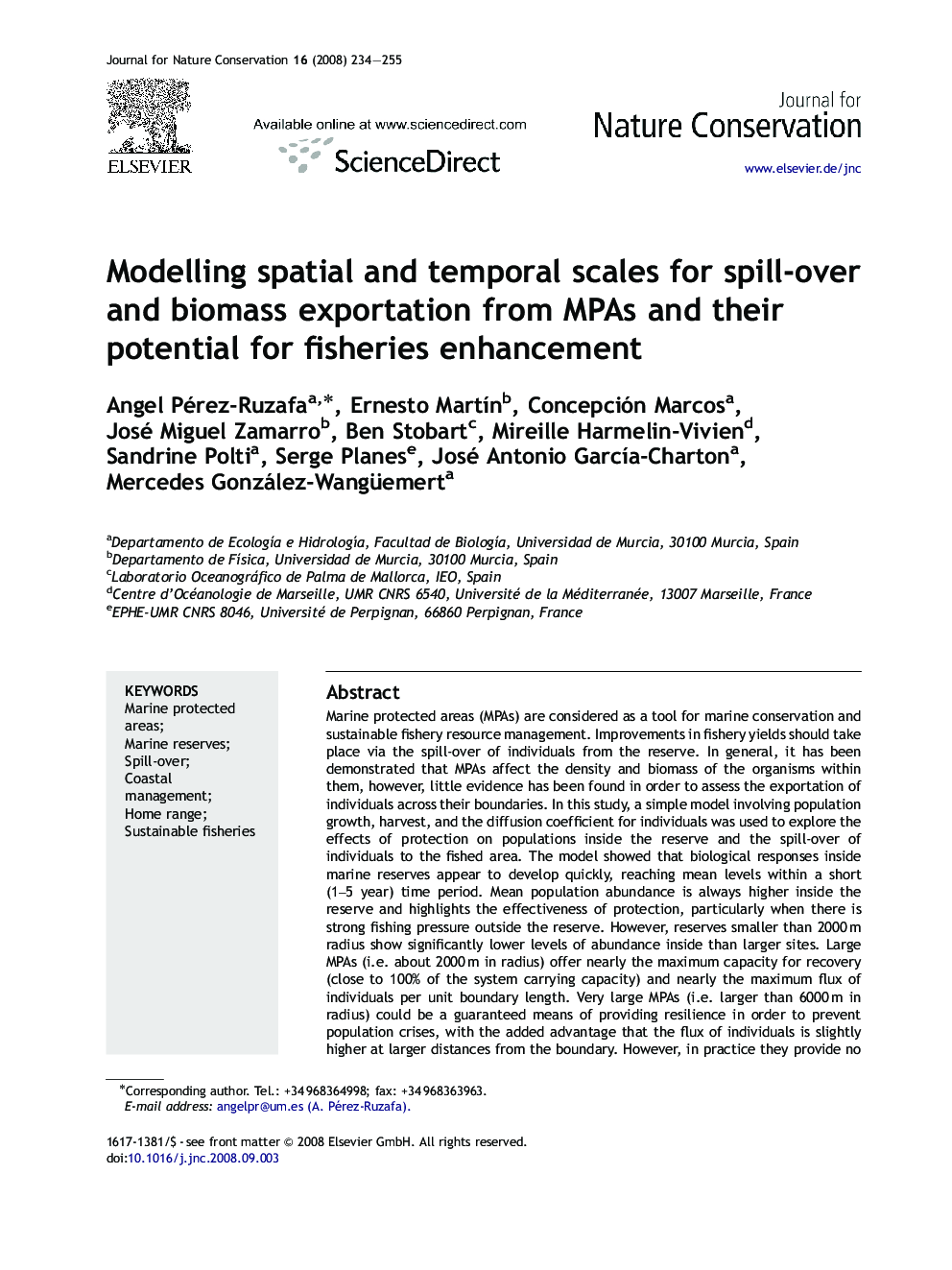 Modelling spatial and temporal scales for spill-over and biomass exportation from MPAs and their potential for fisheries enhancement