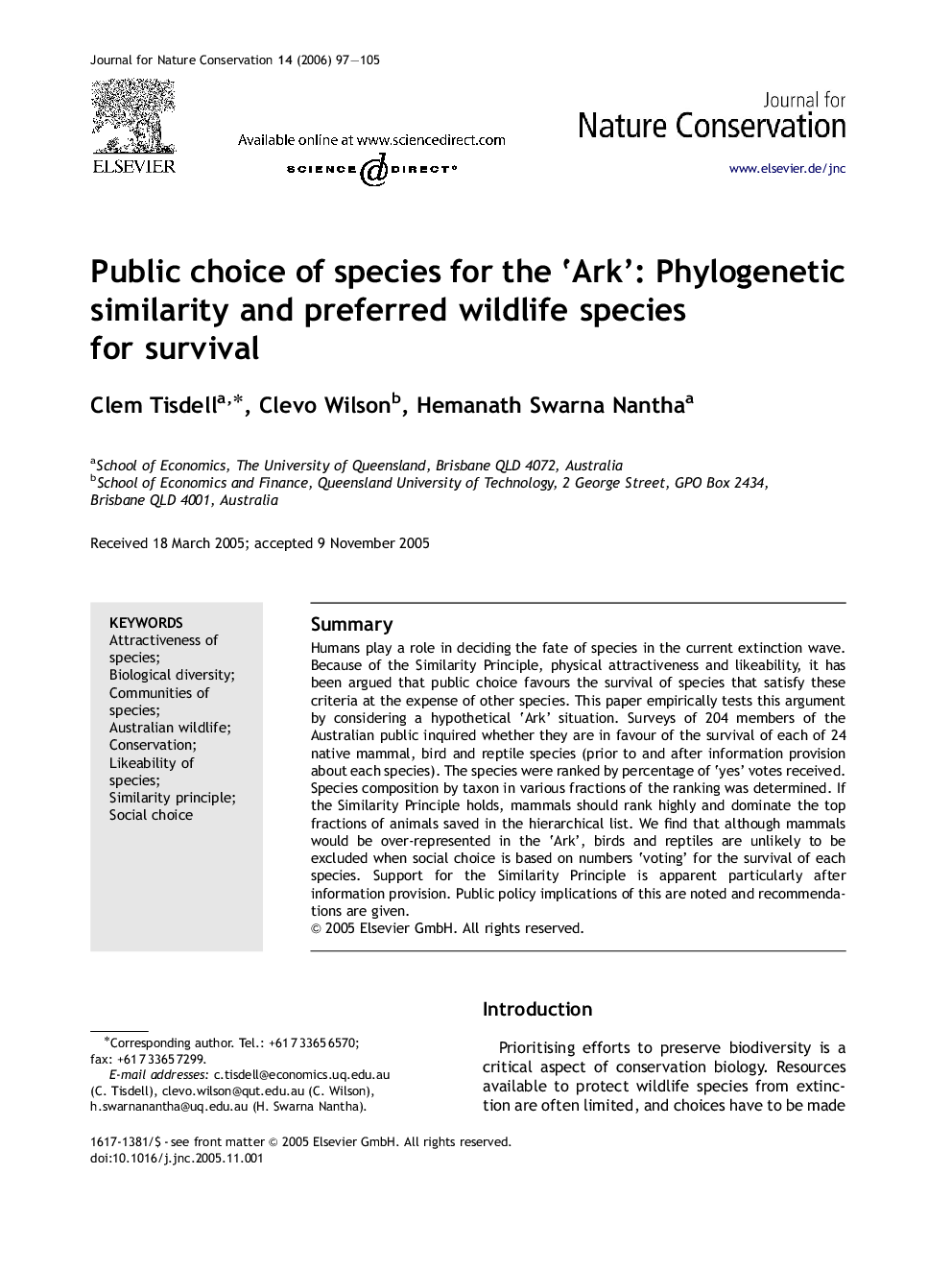 Public choice of species for the ‘Ark’: Phylogenetic similarity and preferred wildlife species for survival