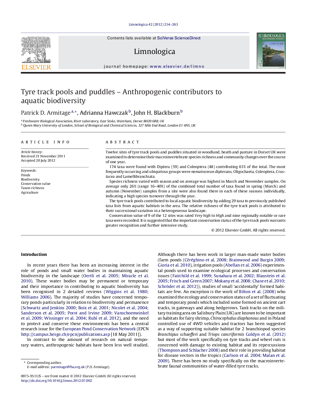 Tyre track pools and puddles – Anthropogenic contributors to aquatic biodiversity