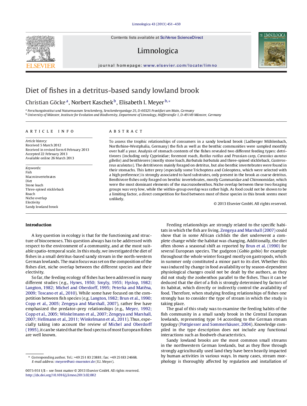 Diet of fishes in a detritus-based sandy lowland brook