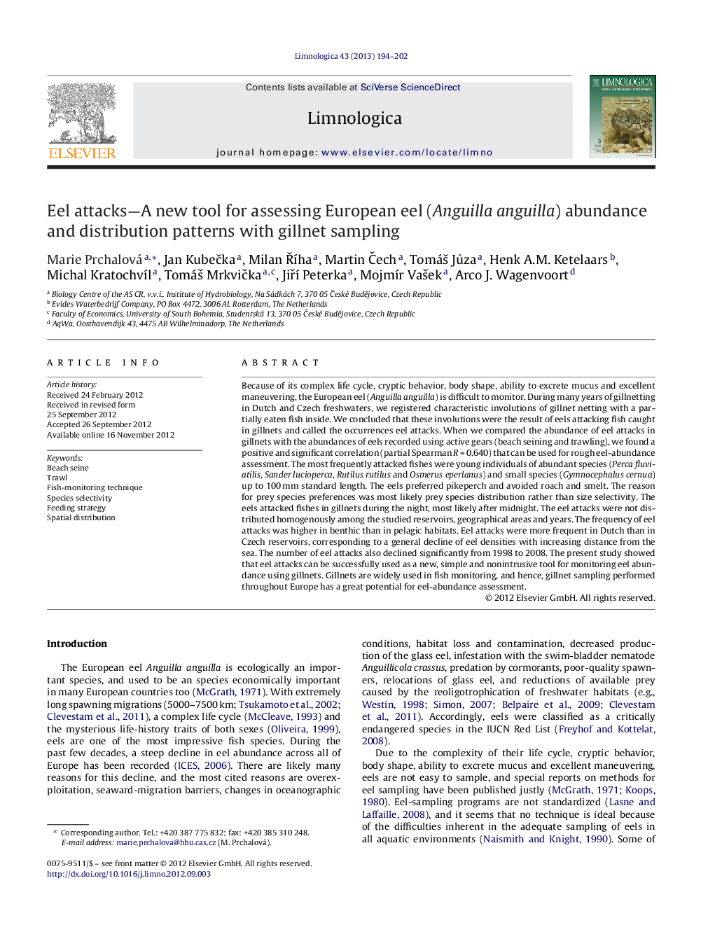 Eel attacks—A new tool for assessing European eel (Anguilla anguilla) abundance and distribution patterns with gillnet sampling