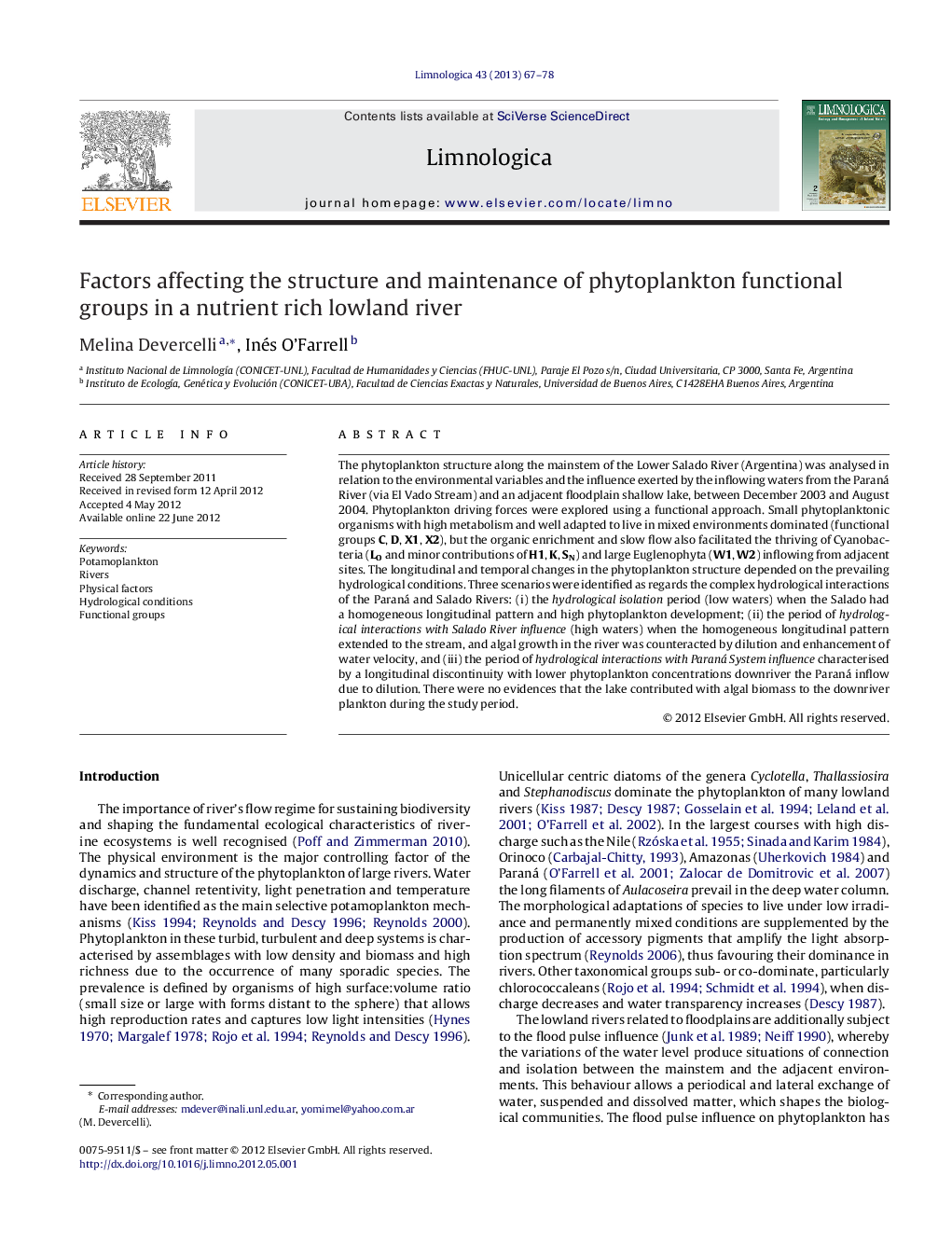 Factors affecting the structure and maintenance of phytoplankton functional groups in a nutrient rich lowland river