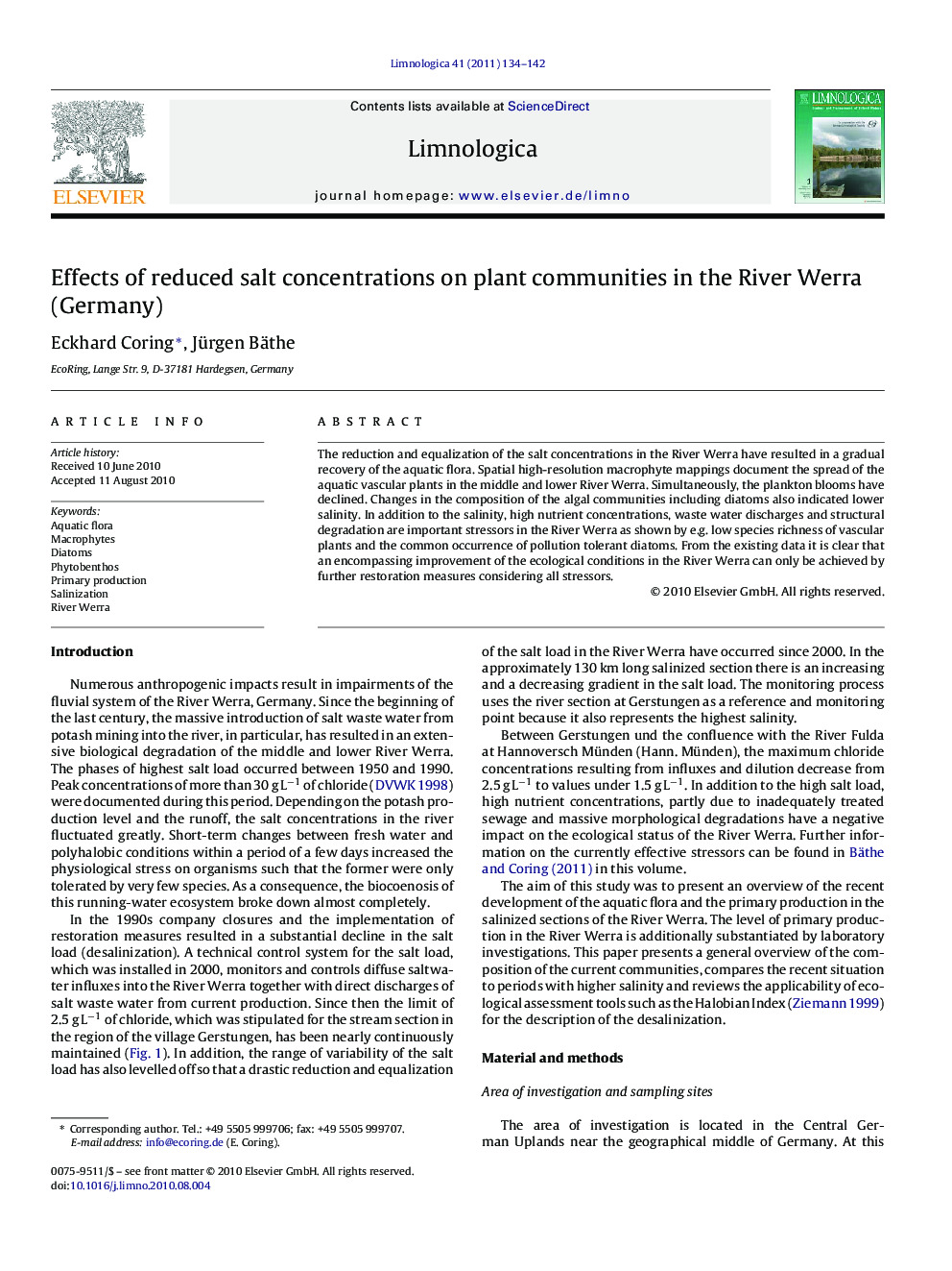 Effects of reduced salt concentrations on plant communities in the River Werra (Germany)