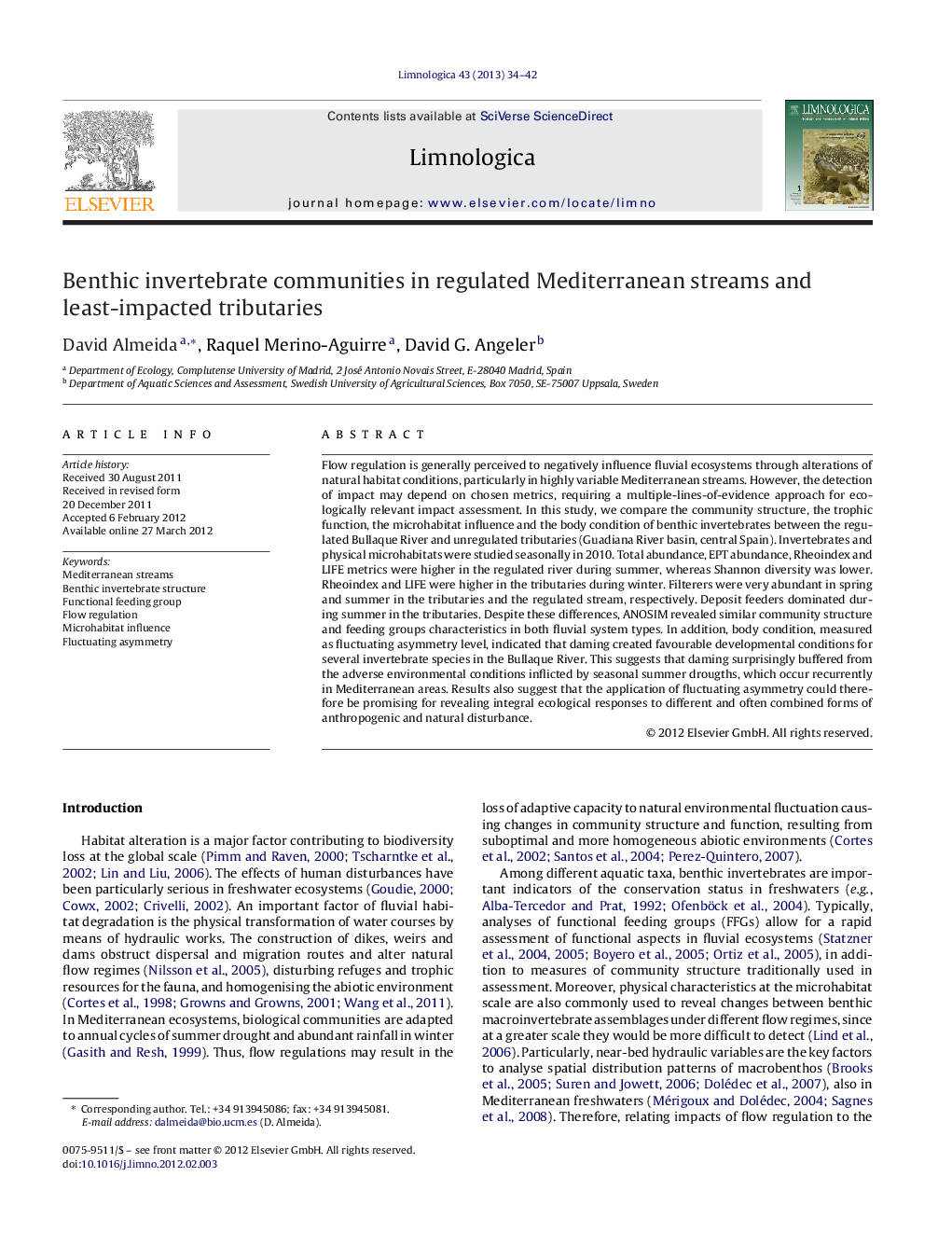 Benthic invertebrate communities in regulated Mediterranean streams and least-impacted tributaries