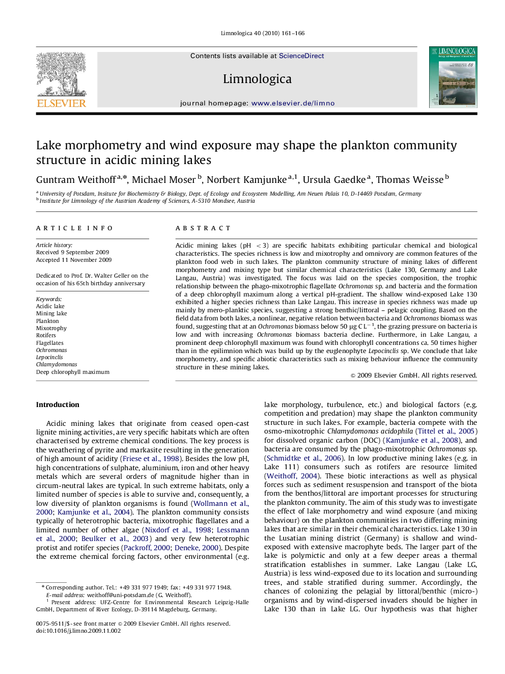 Lake morphometry and wind exposure may shape the plankton community structure in acidic mining lakes