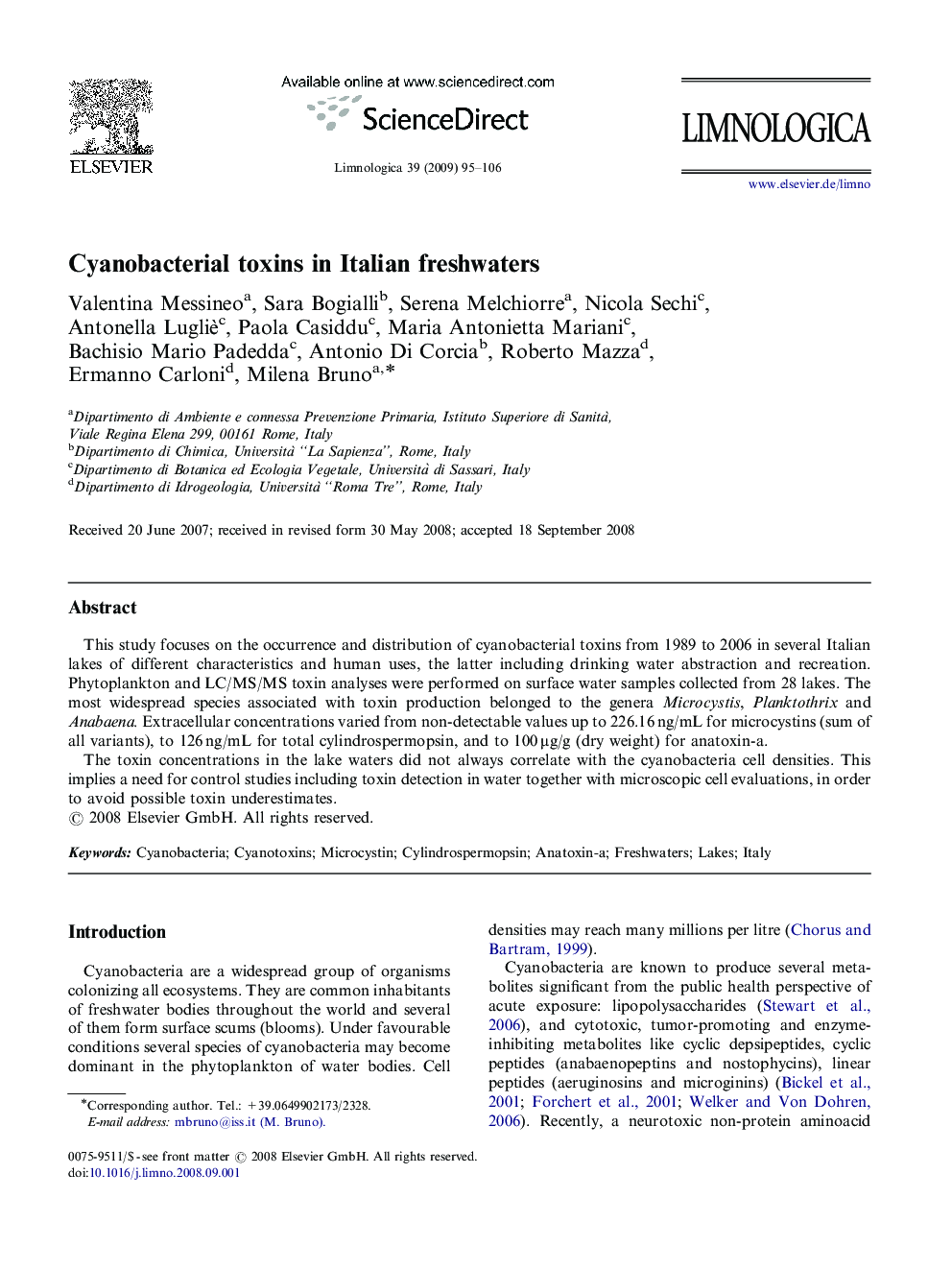 Cyanobacterial toxins in Italian freshwaters