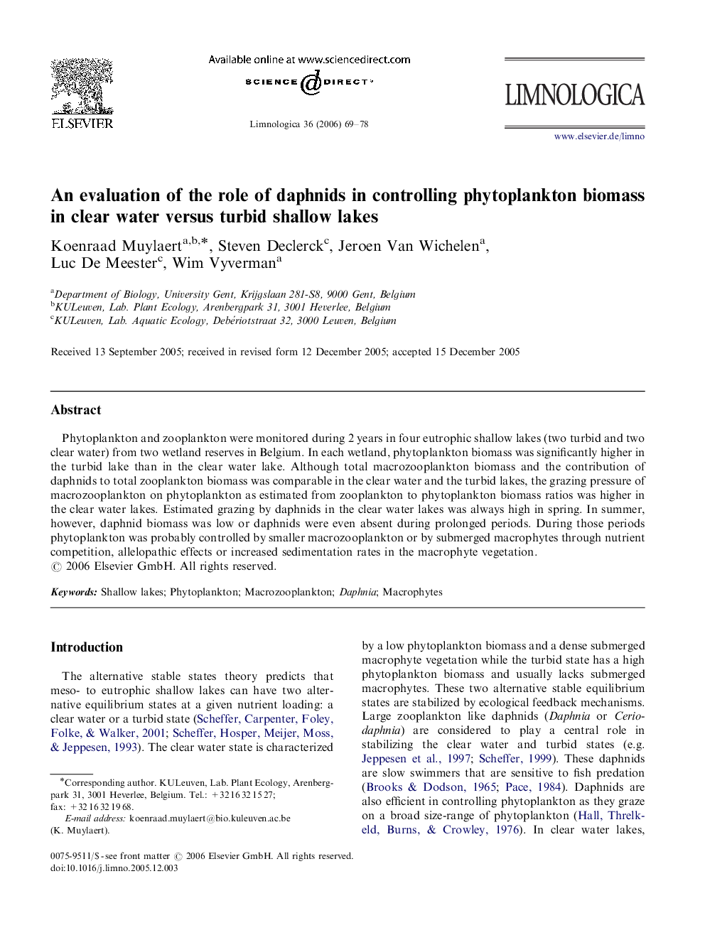 An evaluation of the role of daphnids in controlling phytoplankton biomass in clear water versus turbid shallow lakes