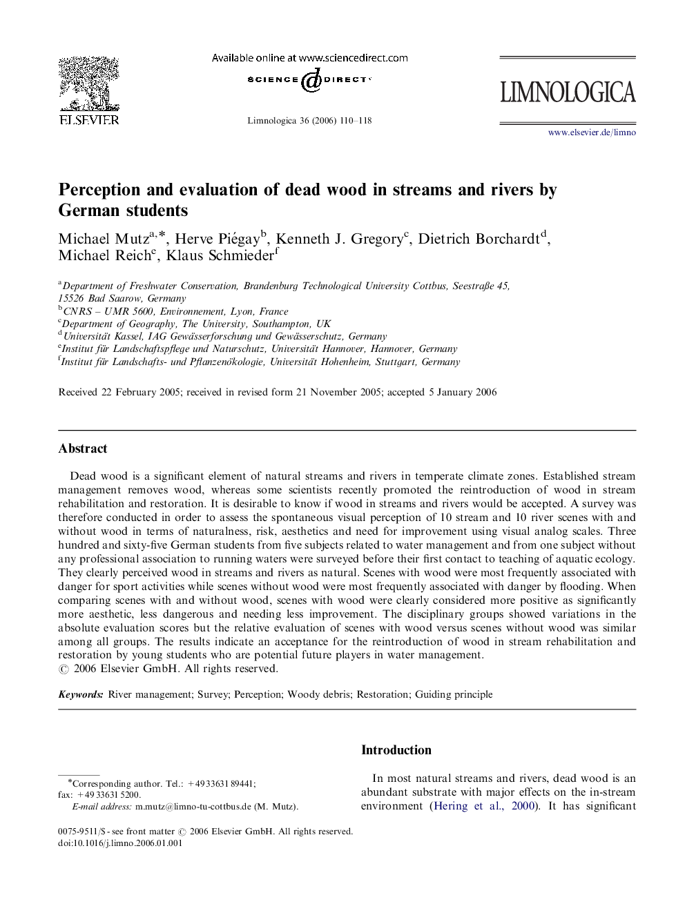 Perception and evaluation of dead wood in streams and rivers by German students