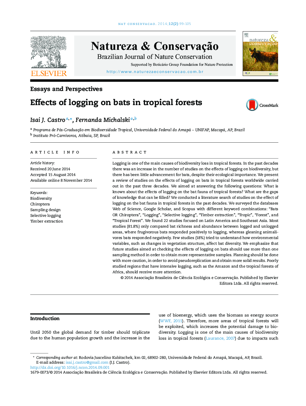 Effects of logging on bats in tropical forests