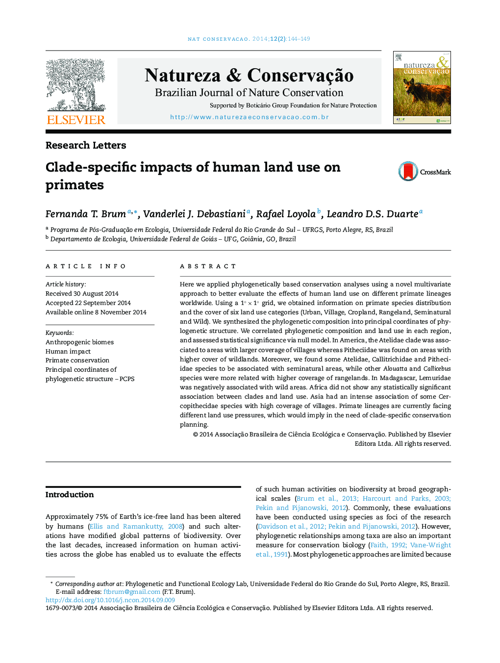Clade-specific impacts of human land use on primates