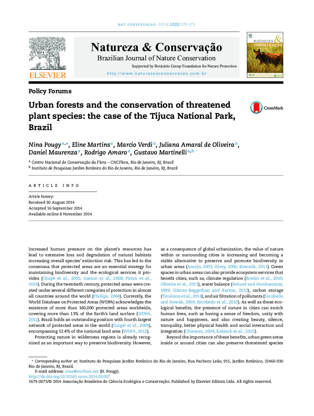 Urban forests and the conservation of threatened plant species: the case of the Tijuca National Park, Brazil