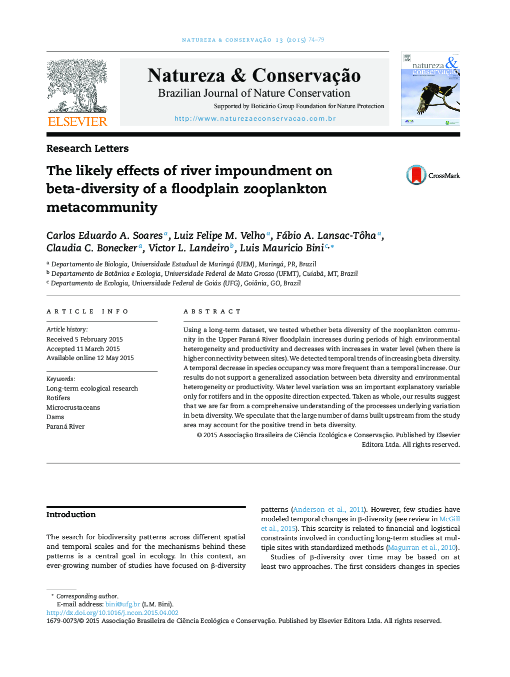 The likely effects of river impoundment on beta-diversity of a floodplain zooplankton metacommunity