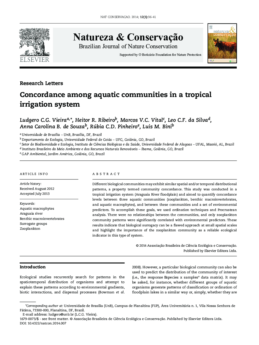 Concordance among aquatic communities in a tropical irrigation system