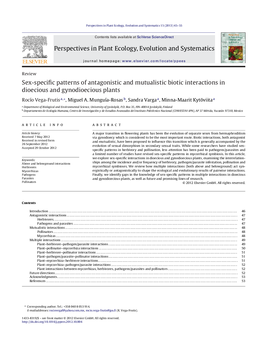 Sex-specific patterns of antagonistic and mutualistic biotic interactions in dioecious and gynodioecious plants