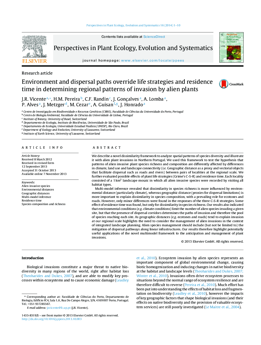 Environment and dispersal paths override life strategies and residence time in determining regional patterns of invasion by alien plants