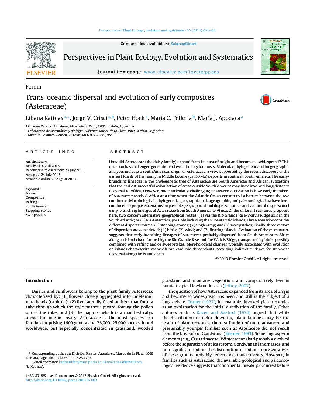 Trans-oceanic dispersal and evolution of early composites (Asteraceae)