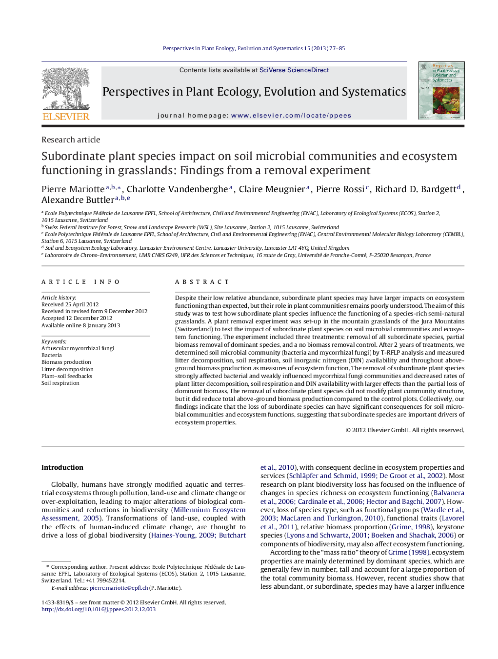 Subordinate plant species impact on soil microbial communities and ecosystem functioning in grasslands: Findings from a removal experiment